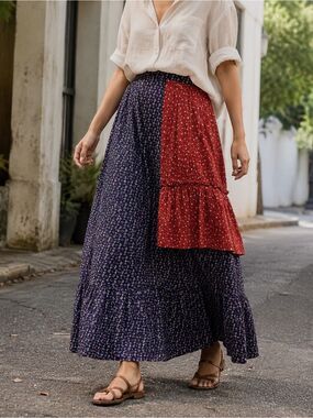 Rentrayage Designer ONE OF A KIND Floral Tiered Cotton Skirt Sz. XS